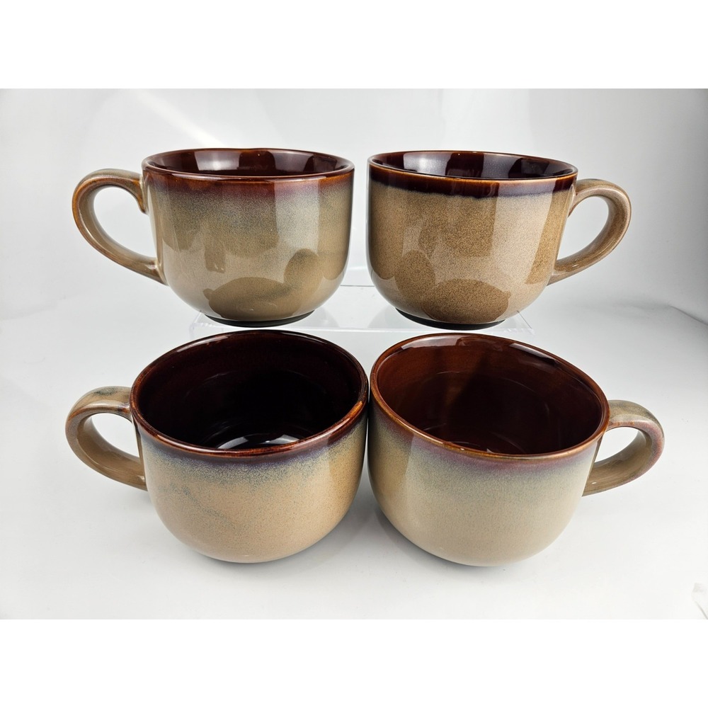 Sango Nova Brown 4933 Jumbo Soup Latte Mug Set of 4 Stoneware Reactive Glaze‎